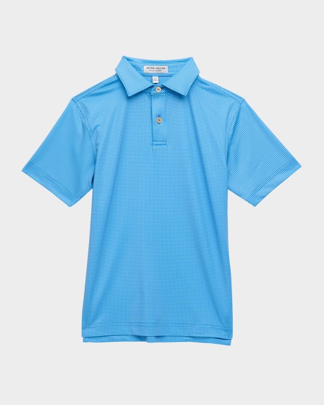 Boy's Gingham Performance Jersey Polo Shirt, Size XS-XL